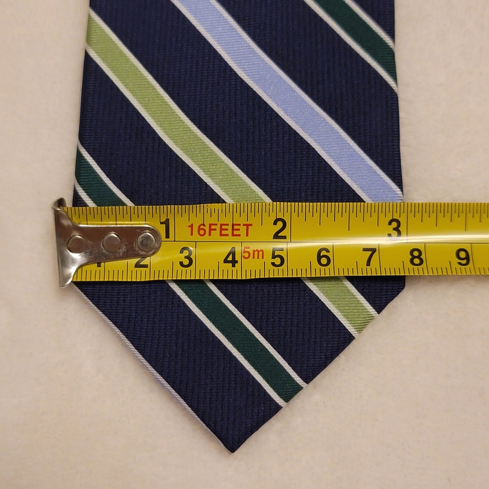Chaps Silk Necktie Mens OS Navy Blue Green Striped Classic Hand Made Tie - Picture 2 of 8